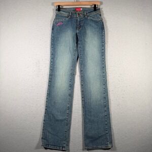 Apple Bottoms Womens Bootcut Jeans Blue Medium Wash Pink Logo 5073S-XTR Size 6